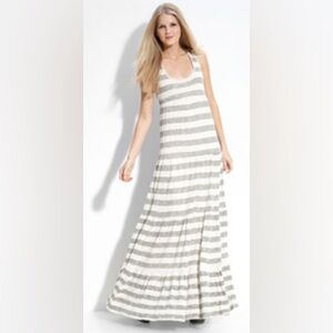 Ella Moss Cassidy Tiered Maxi Army Green and Cream Stripe Dress
